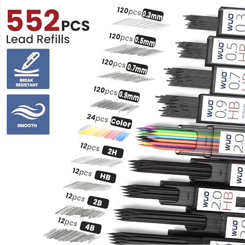 WUO 38PCS Art Mechanical Pencil Set with Storage Case, Metal Drawing Pencil - color: Black+Silver2 - 4 Sizes + 2.0mm
