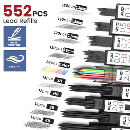 WUO 38PCS Art Mechanical Pencil Set with Storage Case, Metal Drawing Pencil - color: Black+Silver2 - 4 Sizes + 2.0mm