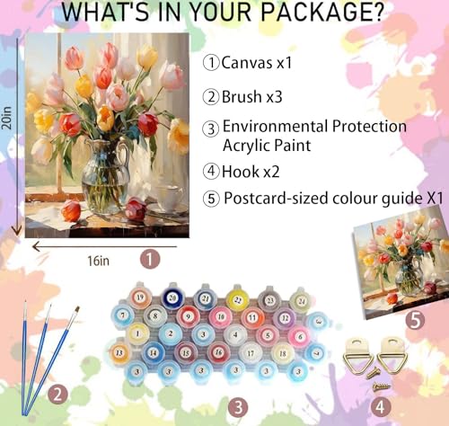 Arttoplus Flower Paint by Numbers Kit for Adults Canvas 16x20inch | Flower Paint by Numbers Kits for Adults Beginner, Oil Acrylic Painting by Numbers for Gift Home Wall Decor (Without Frame) - color: MT12436-US