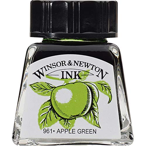Winsor & Newton Drawing Ink, 14ml Bottle, Apple Green | Fast-drying, transparent & water-resistant; Outstanding Color Brilliance; Perfect for brush, dip pen, airbrush applications. - color: Apple Green, style: 14ml Bottle