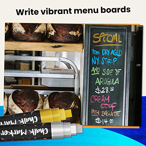 10mm Metallic Car Window Markers - Washable Chalk Markers for Blackboards - size: Wide Tip - 10mm