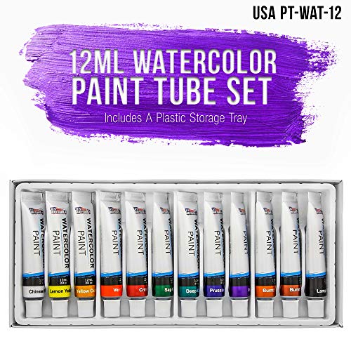 U.S. Art Supply Professional Watercolor Paint Set, 12 Colors in 12ml Tubes - size: 0.4 Fl Oz (Pack of 12)