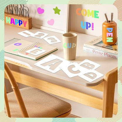 80Pcs Letter Stencils Reusable Alphabet and Number Stencil,3Inch&4Inch | Small Stencil Letters for Crafts,Letter Drawing Stencils,on Wall,DIY Art Project,Rock,Fabric,Chalkboard - size: 3Inch&4Inch