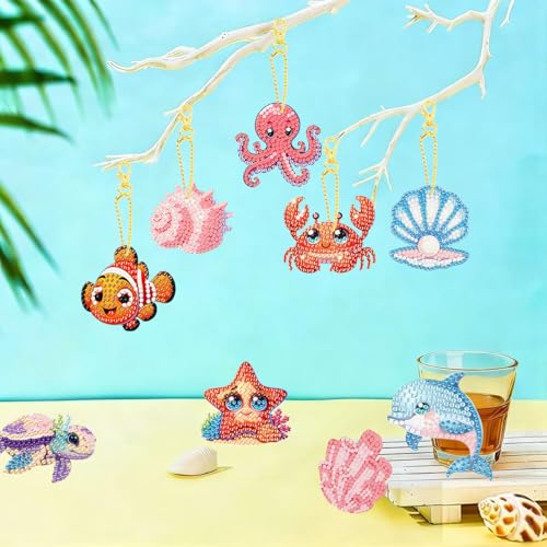 12 PCS Diamond Art Keychain Kits, DIY Diamond Painting Crafts, Beginner Art Kit, Arts & Crafts Gift - color: Marine Animals, size: Animals