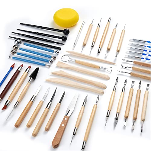 TEMONTIAN Clay Sculpting Tools for Pottery, Polymer & Air Dry Clay, 44 PCS - color: BROWN