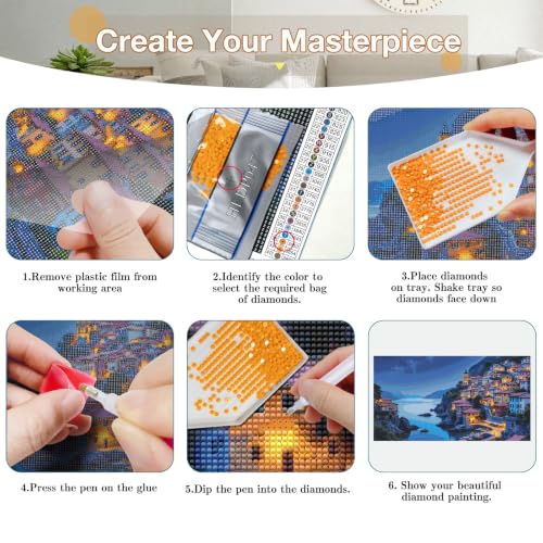HeeBenor 5D Landscape Large Diamond Painting Kits for Adults, 27.5" X15.7" - color: Seaside Town 047