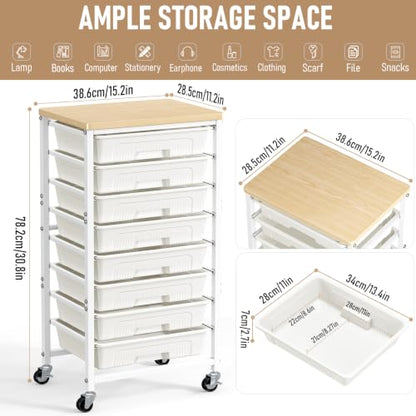 caktraie 8-Drawers Rolling Cart, Craft Storage Utility Cart, Beige White