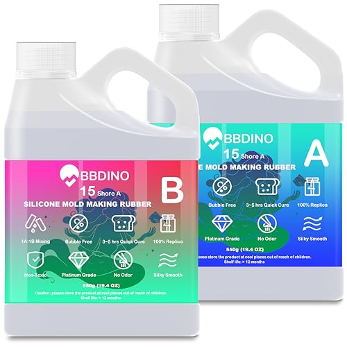 BBDINO Shore 15A Platinum Silicone Mold Making Starter Kit, 3-Hour Fast Cure, 30-Min Pot Life, 38.8 oz, 1:1 Mix Ratio, Tools Included - color: 38.8 Oz Clear