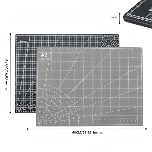 23" x 17" Self Healing PVC Cutting Mat, A2-Black or Gray | Large, Double Sided, Gridded Rotary Cutting Board, For Craft, Quilting, Fabric, Scrapbooking, Sewing - color: A2-Black or Gray