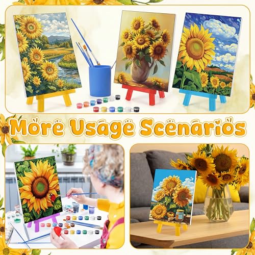 Blosssound 10 Set Pre Printed Canvas Pre Drawn Canvas Painting with Easel Kits 5" x 7" Outline Painting Panels for Beginners, DIY Craft Project, Home Decors(Sunflower) - style: Sunflower