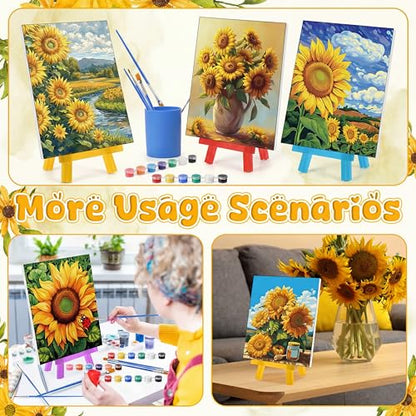 Blosssound 10 Set Pre Printed Canvas Pre Drawn Canvas Painting with Easel Kits 5" x 7" Outline Painting Panels for Beginners, DIY Craft Project, Home Decors(Sunflower) - style: Sunflower