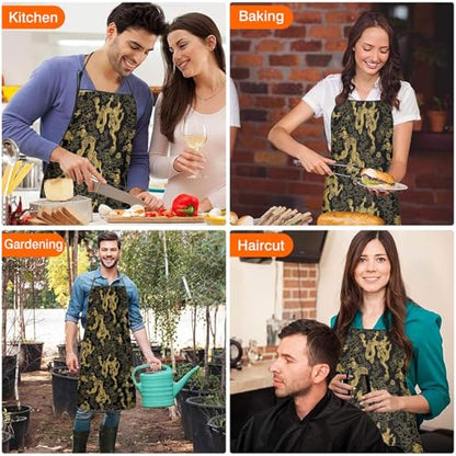 Apron with 2 Pockets,Kitchen Chef Artist Aprons for Cooking Gardening Baking Painting, Waterproof Apron 33" x 27" - color: Chinese Dragon