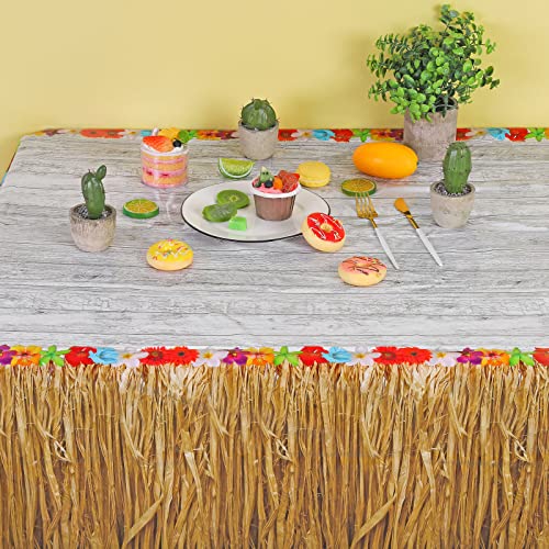 durony 2 Pack Hawaii Plastic Tablecloth Hawaiian Brown Grass Tablecloth Table Cover 54 x 108 Inches Waterproof Hawaii Flowers Tablecloth Table Cover for Hawaii Tropical Party Decorations - style: Brown Hawaiian