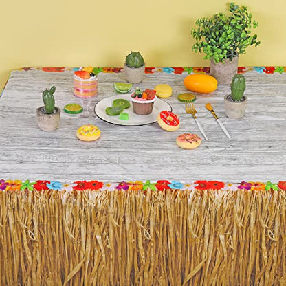 durony 2 Pack Hawaii Plastic Tablecloth Hawaiian Brown Grass Tablecloth Table Cover 54 x 108 Inches Waterproof Hawaii Flowers Tablecloth Table Cover for Hawaii Tropical Party Decorations - style: Brown Hawaiian