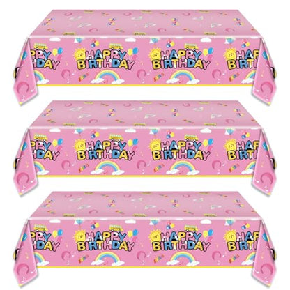 3Pcs Cartoon Girls English Teacher Tablecloth|54inch x 108inch|Pink English Teacher Birthday Party Supplies