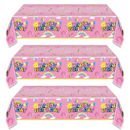 3Pcs Cartoon Girls English Teacher Tablecloth|54inch x 108inch|Pink English Teacher Birthday Party Supplies