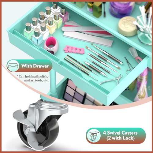 SUNALLY Makeup Cart Organizer with Drawer, 4 Tier Rolling Makeup Cart, Blue - color: Blue, size: 4 Tier