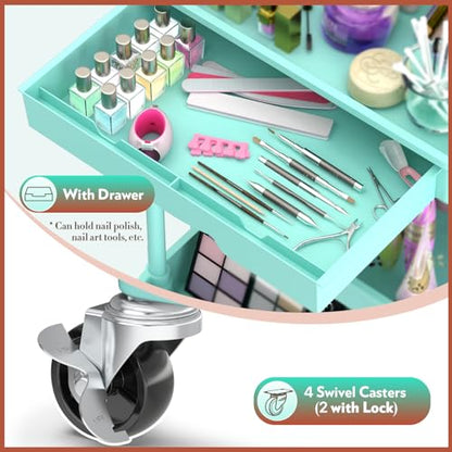SUNALLY Makeup Cart Organizer with Drawer, 4 Tier Rolling Makeup Cart, Blue - color: Blue, size: 4 Tier