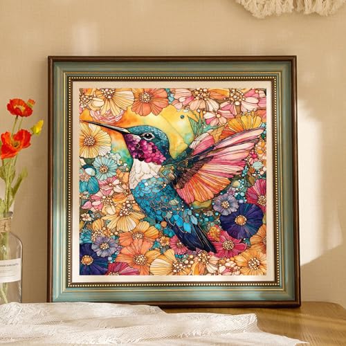 Xylogist Hummingbird Diamond Art Kits for Adults 14x14 Inch | 5D Hummingbird Flowers Diamond Painting, DIY Paint by Diamonds for Adults, Full Drill Gem Art for Adults for Home Wall Decor - color: Hummingbird, size: 13.8x13.8in(35x35cm)