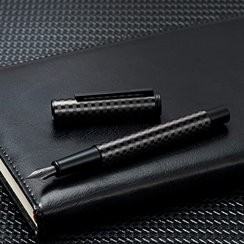 Hongdian Black Forest Carbon Fiber Fountain Pen Medium Nib Modern Design Smooth Writing Pen with Refillable Ink Converter and Metal Pen Case Set - color: Carbon Fiber, style: Medium Point