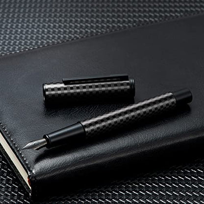 Hongdian Black Forest Carbon Fiber Fountain Pen Medium Nib Modern Design Smooth Writing Pen with Refillable Ink Converter and Metal Pen Case Set - color: Carbon Fiber, style: Medium Point