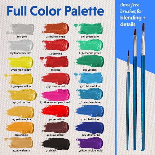 Crafts 4 All Acrylic Paint Set for Adults and Artists - 24 Pack of 12mL Paints with 3 Art Brushes, Non-Toxic Craft Paint for Easter Eggs, Ceramic Rock- Art Supplies - size: 0.41 Fl Oz (Pack of 24)