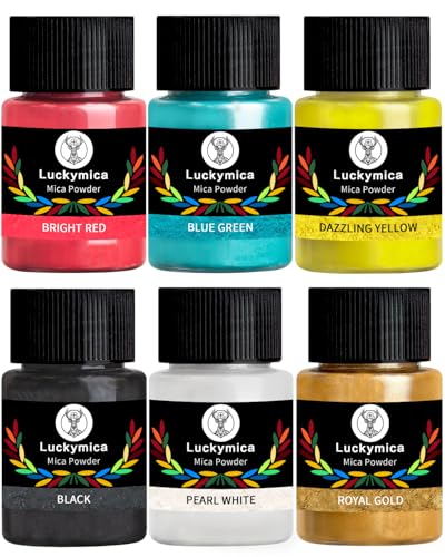 Mica Powder, 6 Colors Pearlescent Pigment Powder for Epoxy Resin, 60g Pearl Pigment Set for Soap Making, Bath Bomb, Candle Making, Art Crafts, Lip Gloss, Nail Polish, Dye - Primary Palette - color: 6 Colors-Primary Palette