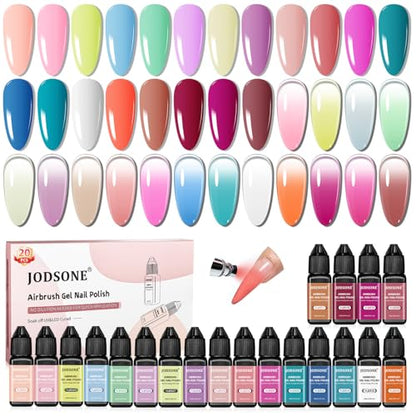 JODSONE Airbrush Gel Nail Polish Set 20 Colors No Dilution Fine Mist Nail | White Blue Pink Purple for Ombre French Nail Art Design Nail Airbrush Paint Gel Nail Polish Ideal for Home Salon Use - color: Airbrush-4