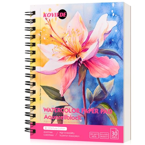 KOVIEDE 100% Cotton Watercolor Paper Pad 5.5"x8.5" 30 Sheets - color: Floral-Pink, size: 5.5“x8.5"