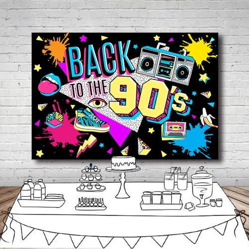 8x6Ft 90s Backdrop 90s Party Decorations 80s 90s Theme Birthday Party Supplies Hip Hop Back to The 90's Banner Background Retro Radio Graffiti Wall Decor Photo Booth Props