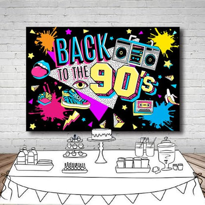 8x6Ft 90s Backdrop 90s Party Decorations 80s 90s Theme Birthday Party Supplies Hip Hop Back to The 90's Banner Background Retro Radio Graffiti Wall Decor Photo Booth Props