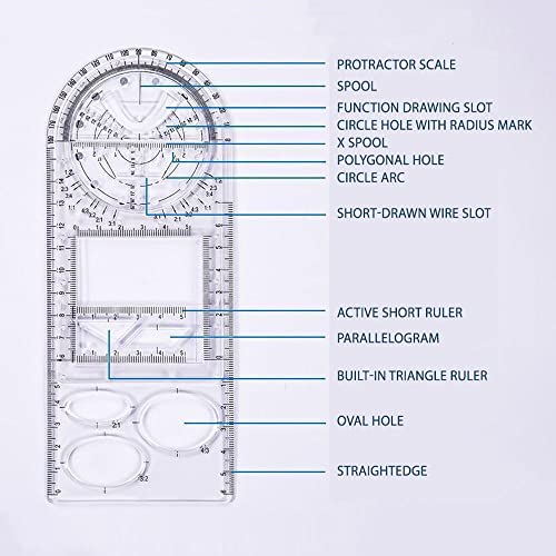 1PCS Multifunctional Geometric Ruler Geometric Drawing Template Measuring Tool Plastic Draft Rulers Students for School Office Supplies