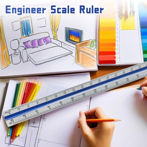 Biaungdo Engineer Scale Ruler 12 Inch Aluminum Colored for Drafting