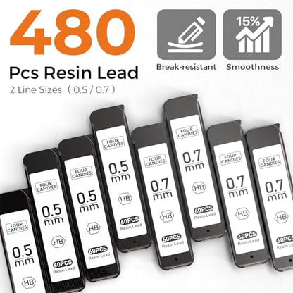 4PCS Metal Mechanical Pencil Set, 0.5mm+0.7mm, Storage Case, Black＆Silver - color: Silver+Black (4PCS)