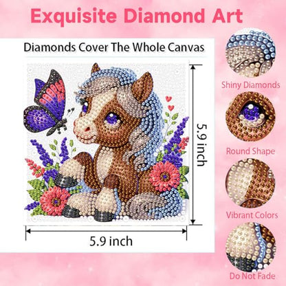 Arttoplus Horse Diamond Art Painting Kits for Kids with Frame 7x7 inch - color: CC1056-US
