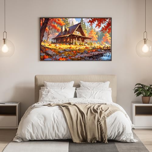 DDGEMART 5D Diamond Painting Kit for Adults, Full Drill Autumn Cabin Pumpkin Harvest Woods Fall Art for Beginners, Large Horizontal 28x16 inch - color: Cabin & Pumpkin