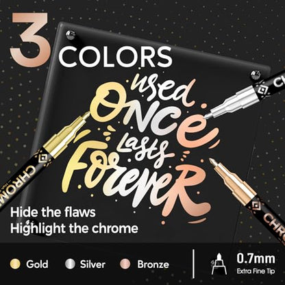 Pagather Chrome Paint Markers, Gold Silver Bronze Permanent Mirror Pens