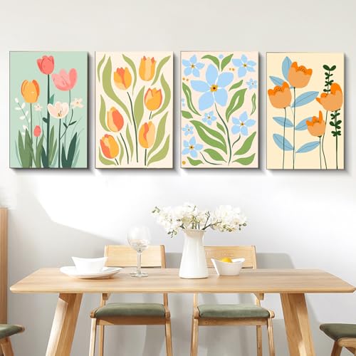 4 Pack Framed Paint by Numbers Kit for Adults Flowers with Wooden Easel - color: FOP4P-04