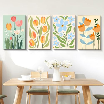 4 Pack Framed Paint by Numbers Kit for Adults Flowers with Wooden Easel - color: FOP4P-04