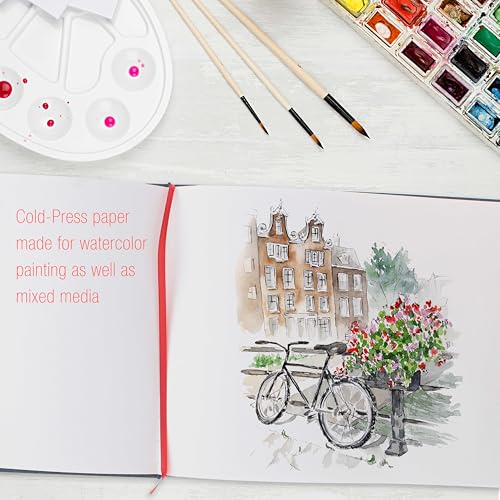 U.S. Art Supply 9" x 12" Watercolor Book (2 Pack, 76 Sheets Each) | 110lb (230 GSM) Linen-Bound Hardcover Artist Paper Pads - Acid-Free Cold-Pressed Watercolor Paper Pad Mixed Media - size: 9-x-12-inch