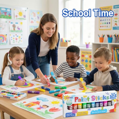 Tempera Paint Sticks for Kids & Artists,72 Pack 12 Vibrant Color | Non-Toxic,Quick Drying,Rainbow Colors,Washable Solid Paint Crayons,Ideal for Kids School Classroom Art Projects & DIY Crafts