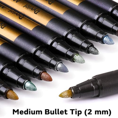 Dyvicl Metallic Marker Pens - Set of 10 Medium Point Metallic Markers for Rock Painting, Black Paper, Card Making, Scrapbooking Crafts, DIY Photo Album - style: 10 Bullet tip