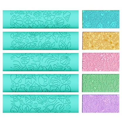 ACRNIGHEET 5 Pcs Polymer Clay Texture Roller, Ocean Themed Clay Roller, Work Like Texture Sheets, Embossing Pottery Stamp, Clays Jewelry Making Kit with Storage Box - color: Ocean