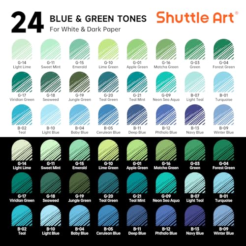 Shuttle Art Colored Pens, 24 Blue & Green Tone Colors Cute Journal Pens 0.6mm Fine Point Colored Gel Pens for Black Paper Adult Coloring Writing Drawing Journaling Note Taking School Office Home - color: 24 Colors