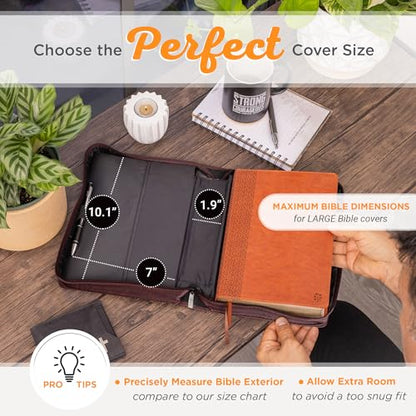 Christian Art Gifts Faux Leather Bible Cover: I Know The Plans, Brown & Tan | Large, Bible Verse, Book Cover, Case, Zipper, Pocket Storage, Pen Loops, Bible Study Supplies, Encouragement Gifts for Men - size: Large