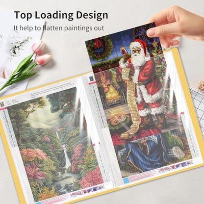 A3 Diamond Painting Storage Book, 60 Views Art Portfolio Presentations Folder with 30 Pages Protectors, 17.3x12.8in Yellow - color: Yellow