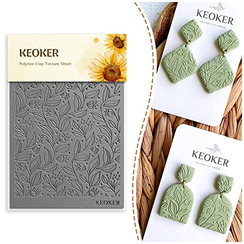 Keoker Polymer Clay Texture Sheets, Clay Texture Mat for Making Earrings Jewerly, Polymer Clay Texture Roller (No. 7 Floral) - color: 7