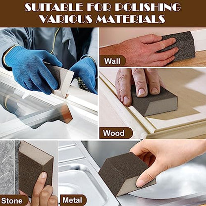 100 Grit Angled Sanding Blocks, Jamiikury Medium Sponge Sand Block Washable and Reusable, Wet & Dry Sandpaper Block for Wood Metal Drywall and Furniture Paint - Pack of 8 - size: 100 Grits
