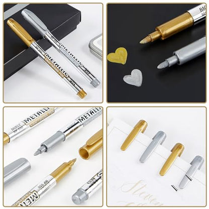 Metallic Marker Pens, 12 Pack Permanent Ink Markers (6 Gold & 6 Silver) for Art, Crafts, and DIY Projects