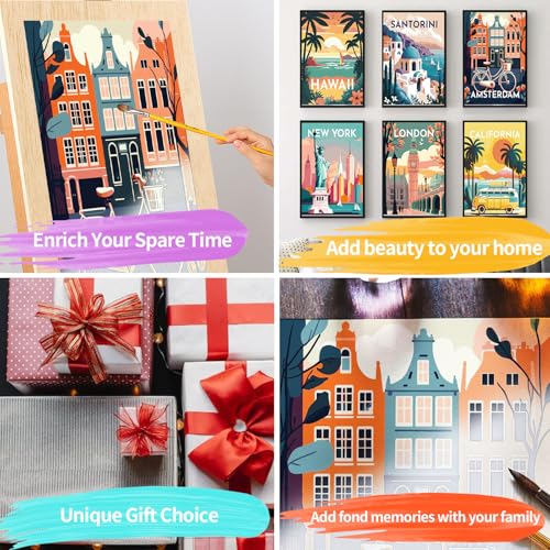 YALKIN 6 Packs Paint by Number Kits for Adults Beginners, DIY Oil Acrylic Painting by Number Kits on Canvas Without Frame, Adults Paint by Number for Home Wall Decor Gifts 20x30CM/7.8x11.8IN